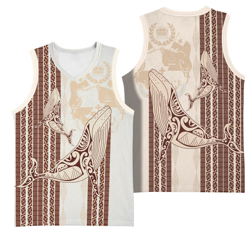 Swimming With Humpback Whales Season Tonga Basketball Jersey Tongan Tofuaa Ngatu Pattern Brown LT14 - Polynesian Pride