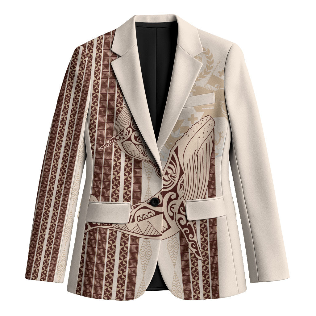 Swimming With Humpback Whales Season Tonga Blazer Tongan Tofuaa Ngatu Pattern Brown LT14 Unisex Brown - Polynesian Pride