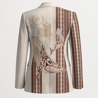 Swimming With Humpback Whales Season Tonga Blazer Tongan Tofuaa Ngatu Pattern Brown LT14 - Polynesian Pride