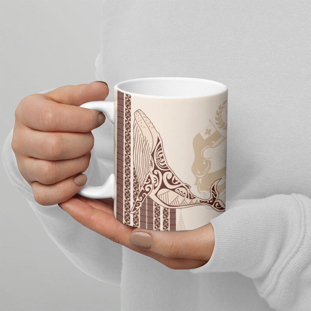 Swimming With Humpback Whales Season Tonga Ceramic Mug Tongan Tofuaa Ngatu Pattern Brown LT14 - Polynesian Pride