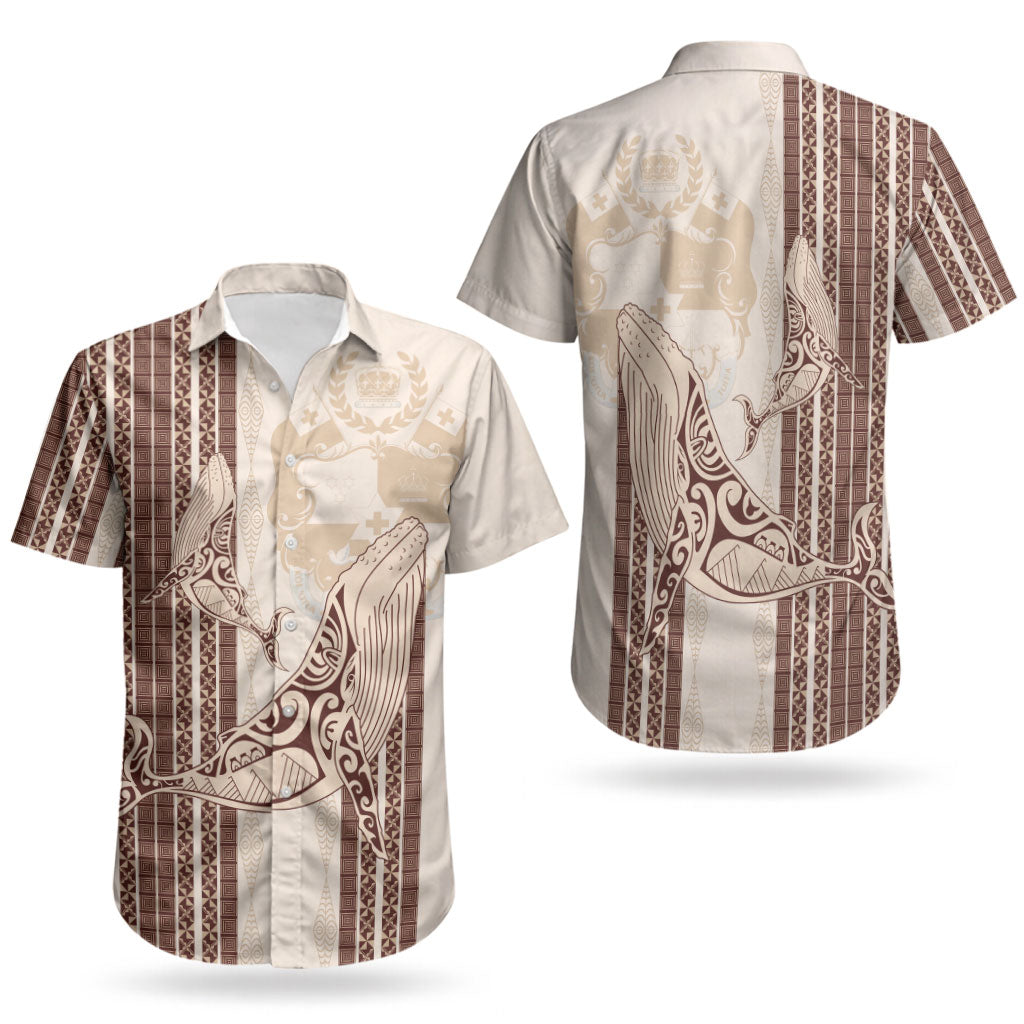 Swimming With Humpback Whales Season Tonga Couples Matching Puletasi and Hawaiian Shirt Tongan Tofuaa Ngatu Pattern Brown LT14 - Polynesian Pride