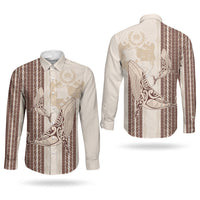Swimming With Humpback Whales Season Tonga Couples Matching Puletasi and Long Sleeve Button Shirt Tongan Tofuaa Ngatu Pattern Brown LT14 - Polynesian Pride