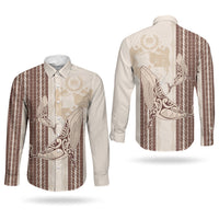Swimming With Humpback Whales Season Tonga Couples Matching Short Sleeve Bodycon Dress and Long Sleeve Button Shirt Tongan Tofuaa Ngatu Pattern Brown LT14 - Polynesian Pride