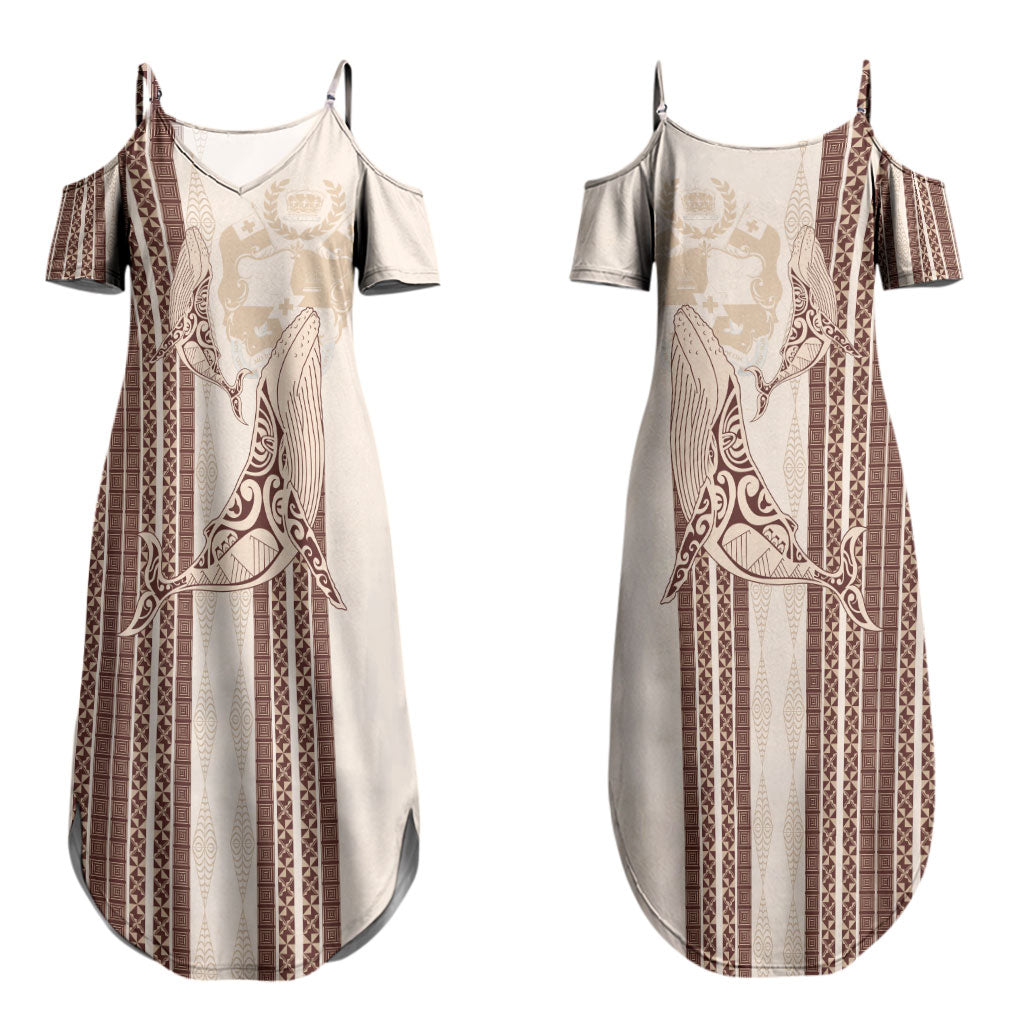 Swimming With Humpback Whales Season Tonga Couples Matching Summer Maxi Dress and Hawaiian Shirt Tongan Tofuaa Ngatu Pattern Brown LT14 - Polynesian Pride