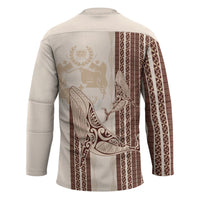 Swimming With Humpback Whales Season Tonga Hockey Jersey Tongan Tofuaa Ngatu Pattern Brown LT14 - Polynesian Pride