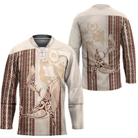 Swimming With Humpback Whales Season Tonga Hockey Jersey Tongan Tofuaa Ngatu Pattern Brown LT14 - Polynesian Pride