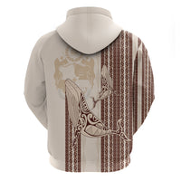 Swimming With Humpback Whales Season Tonga Hoodie Tongan Tofuaa Ngatu Pattern Brown LT14 - Polynesian Pride