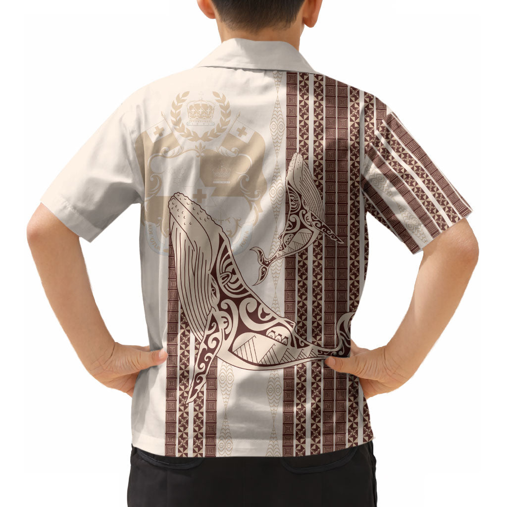 Swimming With Humpback Whales Season Tonga Kid Hawaiian Shirt Tongan Tofuaa Ngatu Pattern Brown LT14 - Polynesian Pride