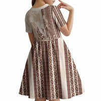 Swimming With Humpback Whales Season Tonga Kid Short Sleeve Dress Tongan Tofuaa Ngatu Pattern Brown LT14 - Polynesian Pride
