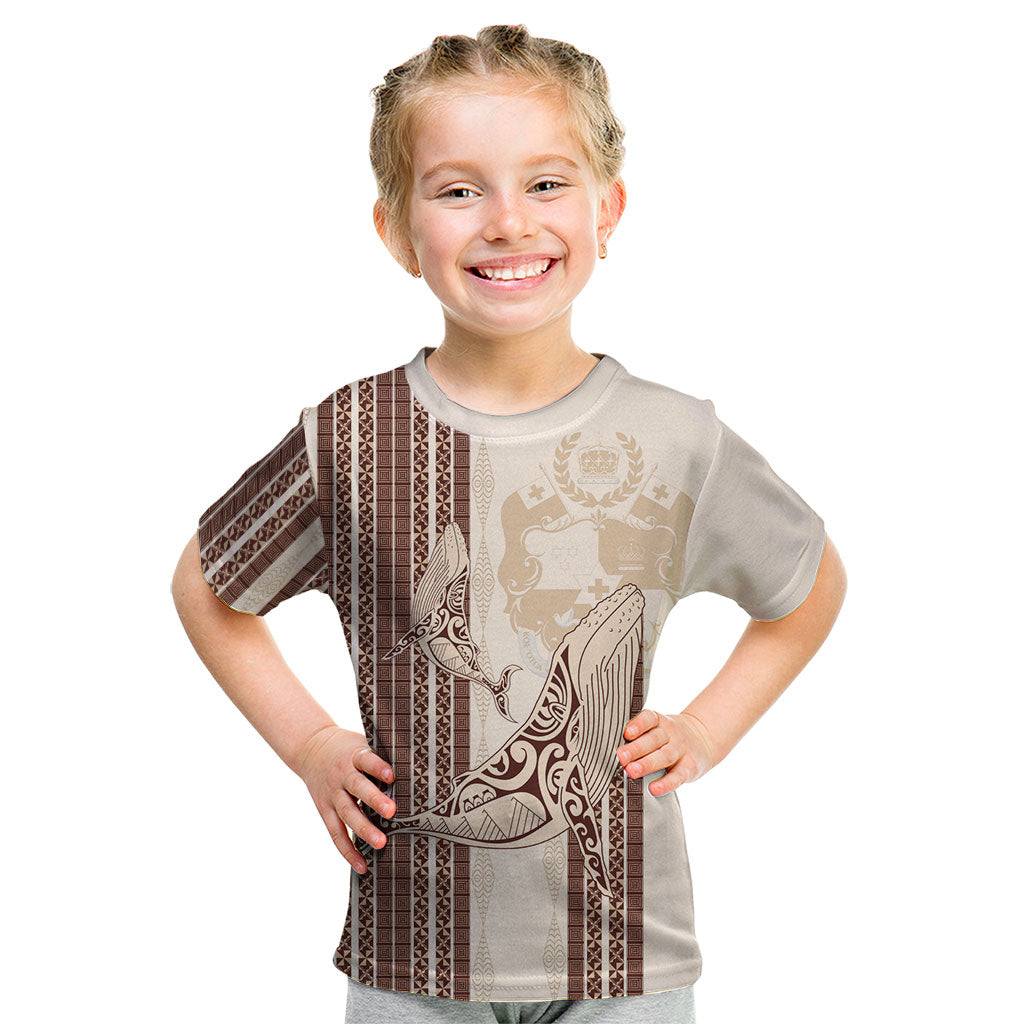 Swimming With Humpback Whales Season Tonga Kid T Shirt Tongan Tofuaa Ngatu Pattern Brown LT14 Brown - Polynesian Pride