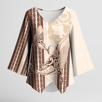 Swimming With Humpback Whales Season Tonga Kimono Sleeve Blouse Tongan Tofuaa Ngatu Pattern Brown LT14 Female Brown - Polynesian Pride