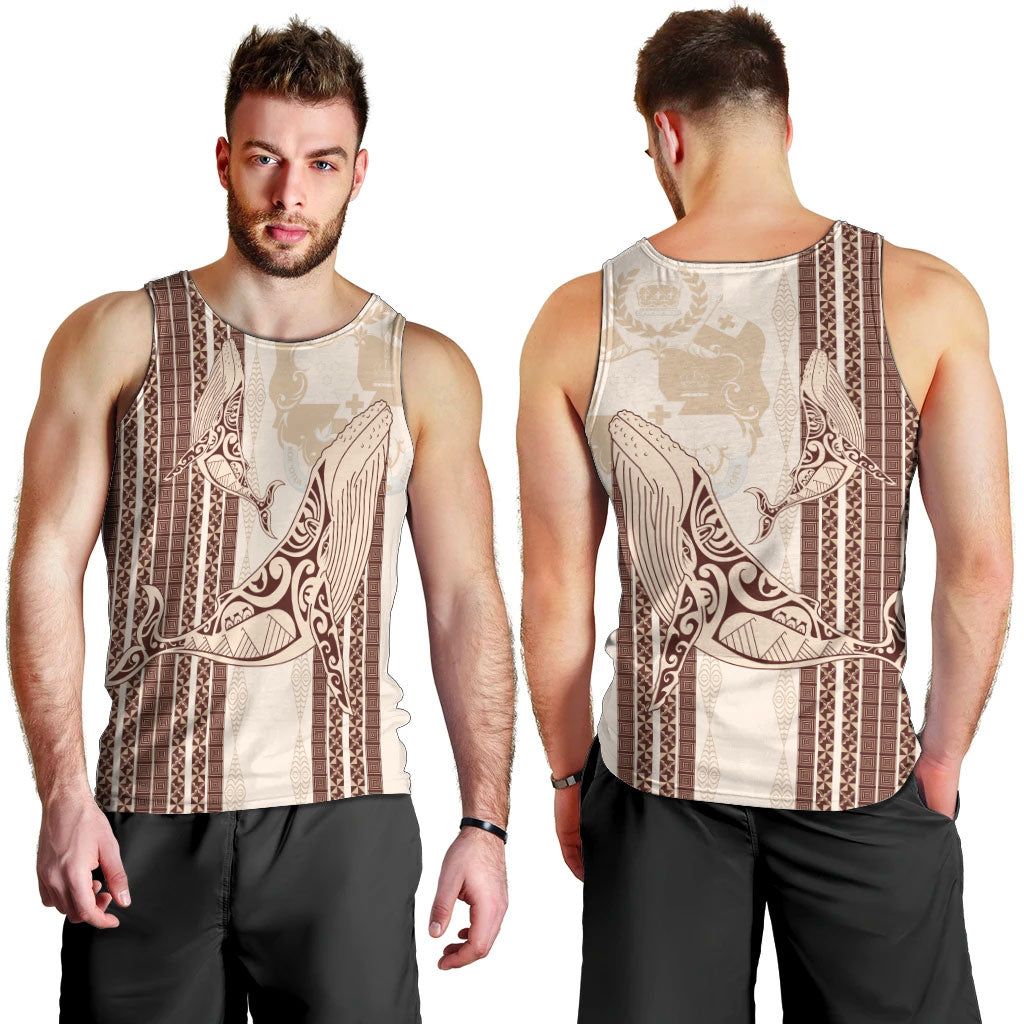 Swimming With Humpback Whales Season Tonga Men Tank Top Tongan Tofuaa Ngatu Pattern Brown LT14 - Polynesian Pride