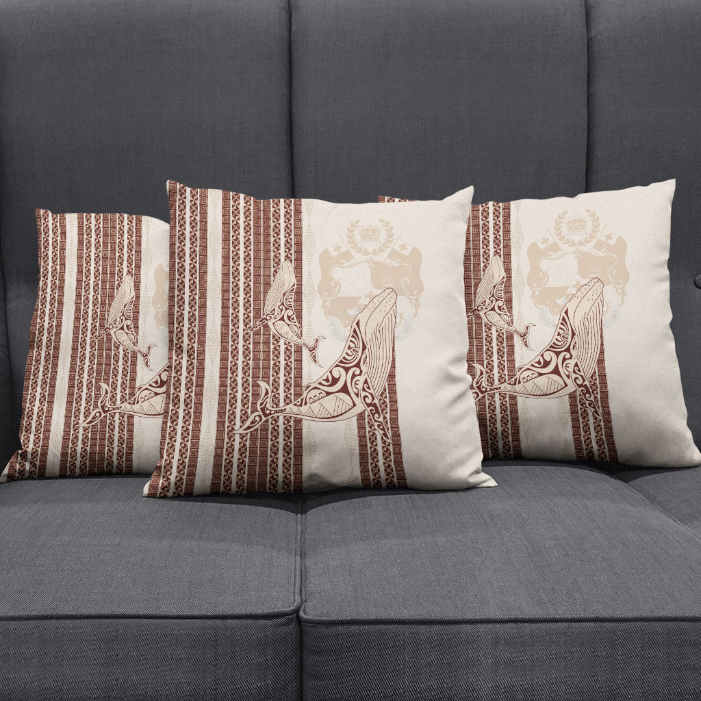 Swimming With Humpback Whales Season Tonga Pillow Cover Tongan Tofuaa Ngatu Pattern Brown LT14 - Polynesian Pride