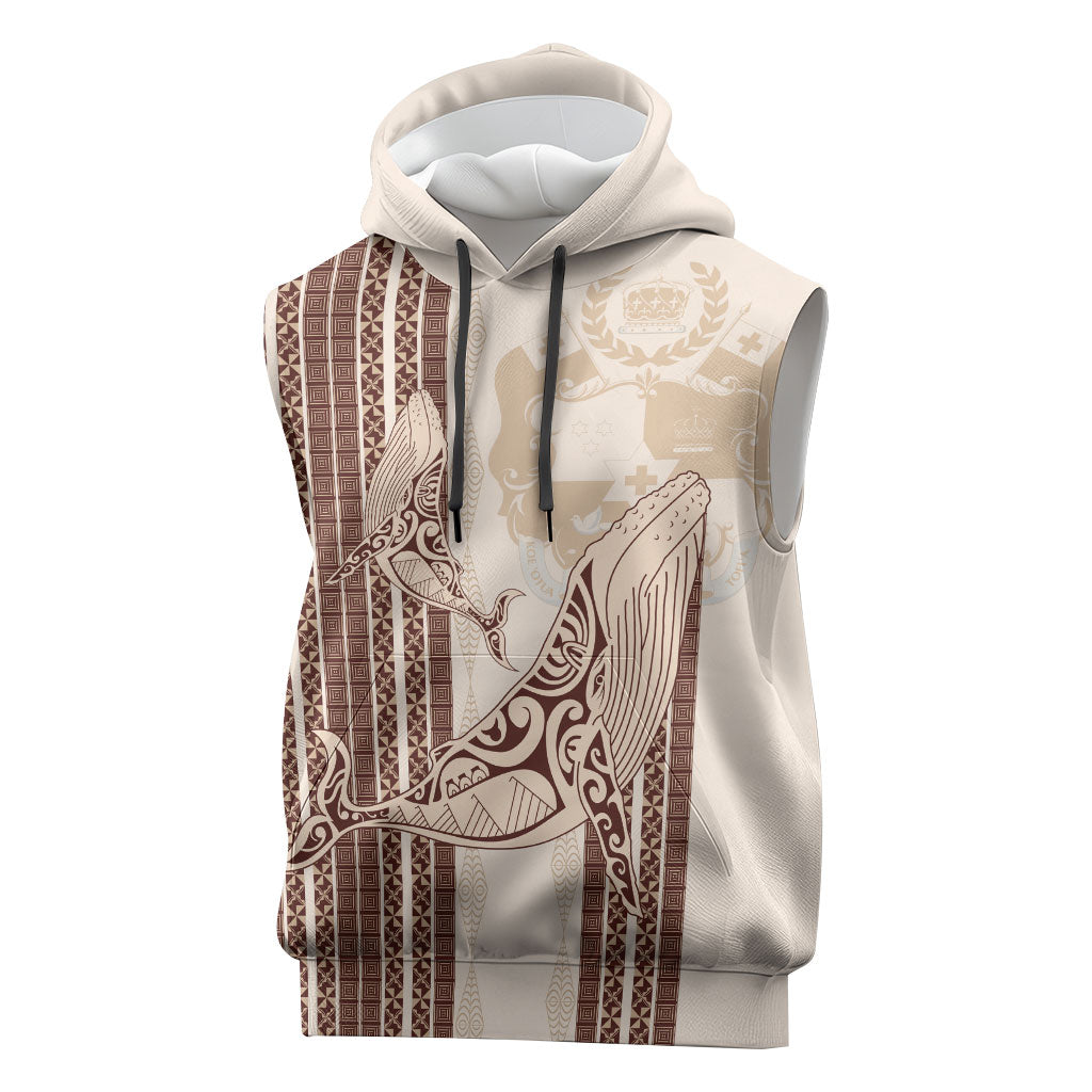 Swimming With Humpback Whales Season Tonga Sleeveless Hoodie Tongan Tofuaa Ngatu Pattern Brown LT14 Brown - Polynesian Pride