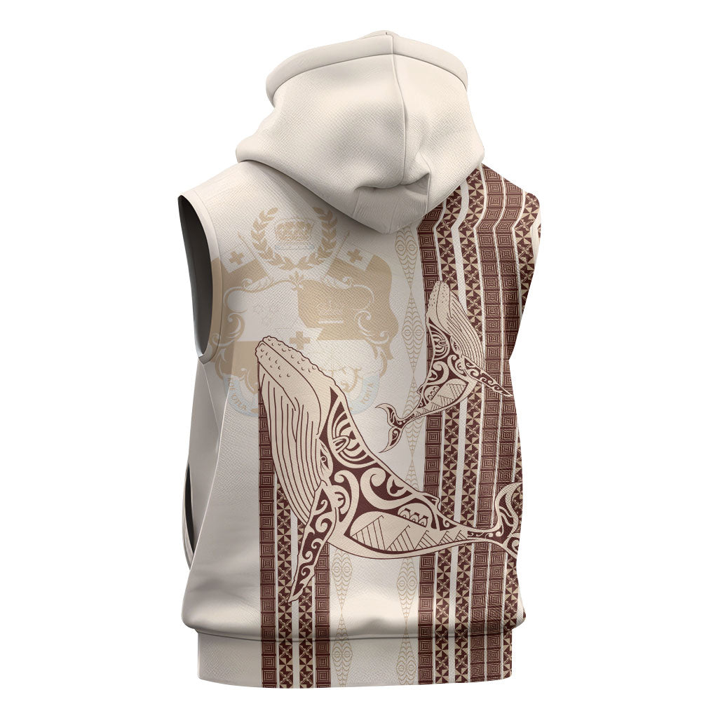 Swimming With Humpback Whales Season Tonga Sleeveless Hoodie Tongan Tofuaa Ngatu Pattern Brown LT14 - Polynesian Pride