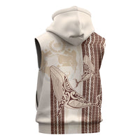 Swimming With Humpback Whales Season Tonga Sleeveless Zip Hoodie Tongan Tofuaa Ngatu Pattern Brown LT14 - Polynesian Pride