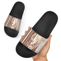 Swimming With Humpback Whales Season Tonga Slide Sandals Tongan Tofuaa Ngatu Pattern Brown LT14 - Polynesian Pride