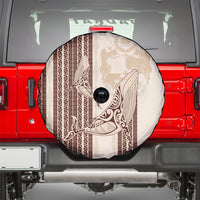 Swimming With Humpback Whales Season Tonga Spare Tire Cover Tongan Tofuaa Ngatu Pattern Brown LT14 - Polynesian Pride