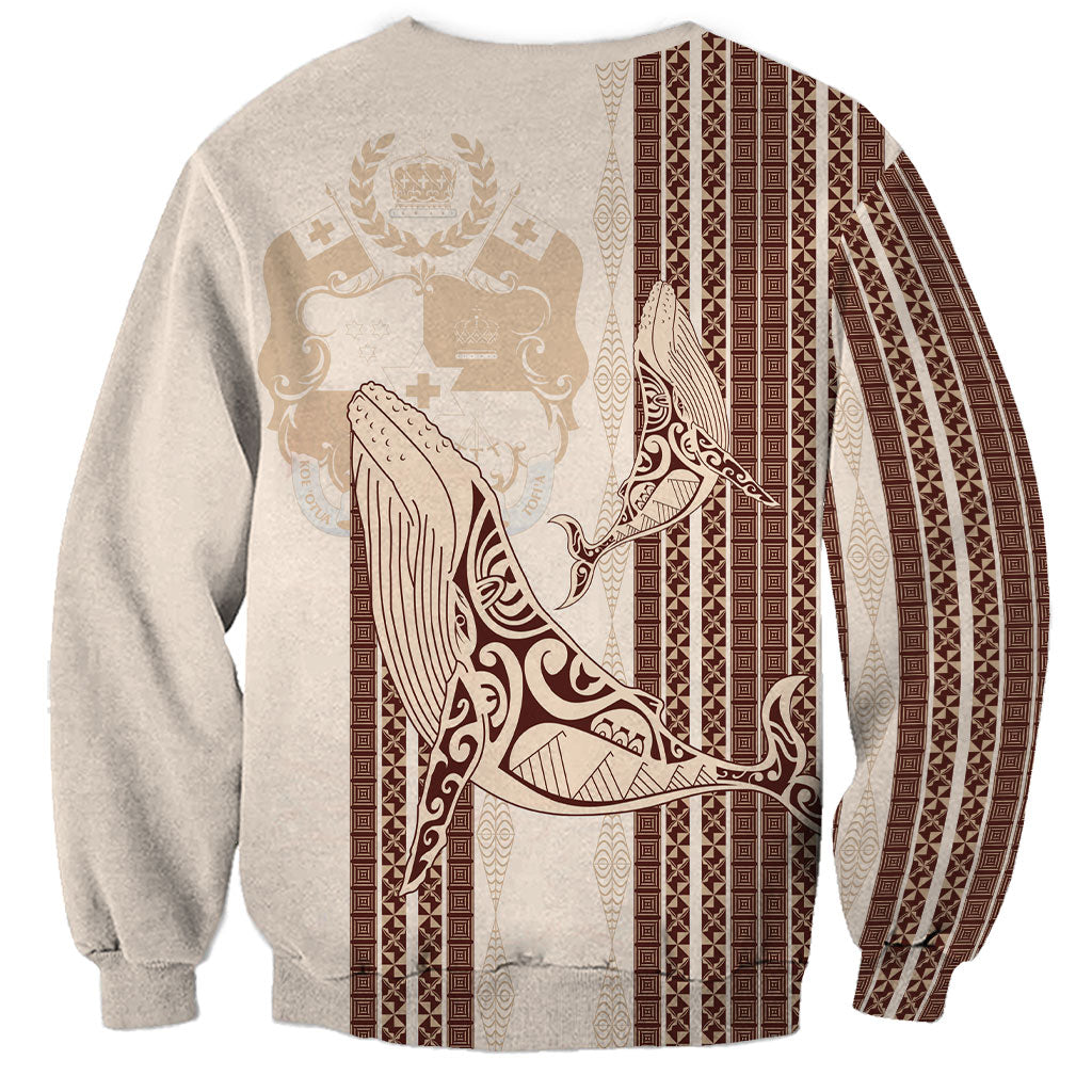 Swimming With Humpback Whales Season Tonga Sweatshirt Tongan Tofuaa Ngatu Pattern Brown LT14 - Polynesian Pride