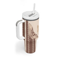 Swimming With Humpback Whales Season Tonga Tumbler With Handle Tongan Tofuaa Ngatu Pattern Brown LT14 - Polynesian Pride