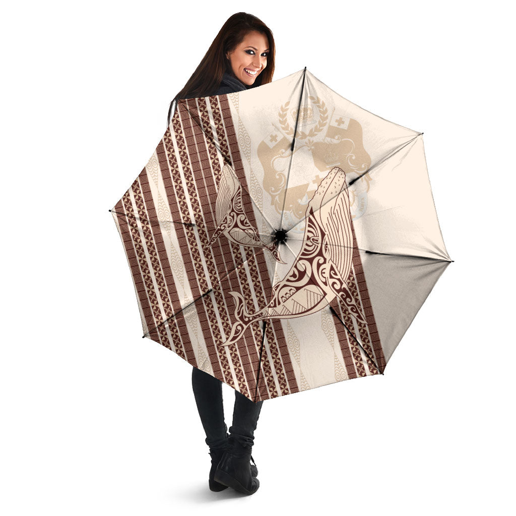 Swimming With Humpback Whales Season Tonga Umbrella Tongan Tofuaa Ngatu Pattern Brown LT14 - Polynesian Pride
