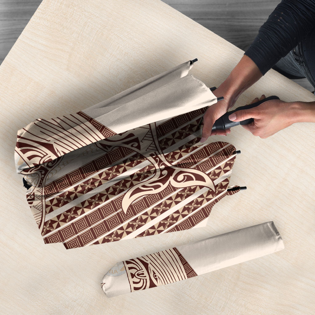 Swimming With Humpback Whales Season Tonga Umbrella Tongan Tofuaa Ngatu Pattern Brown LT14 - Polynesian Pride