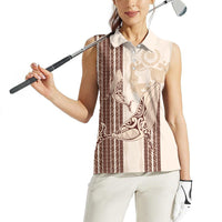Swimming With Humpback Whales Season Tonga Women Sleeveless Polo Shirt Tongan Tofuaa Ngatu Pattern Brown LT14 - Polynesian Pride