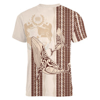 Swimming With Humpback Whales Season Tonga Women V-Neck T-Shirt Tongan Tofuaa Ngatu Pattern Brown LT14 - Polynesian Pride
