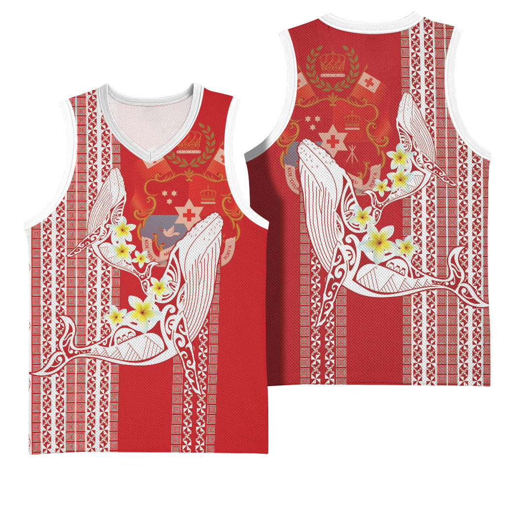 Swimming With Humpback Whales Season Tonga Basketball Jersey Tongan Tofuaa Ngatu Pattern Red LT14 - Polynesian Pride