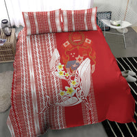 Swimming With Humpback Whales Season Tonga Bedding Set Tongan Tofuaa Ngatu Pattern Red LT14 - Polynesian Pride