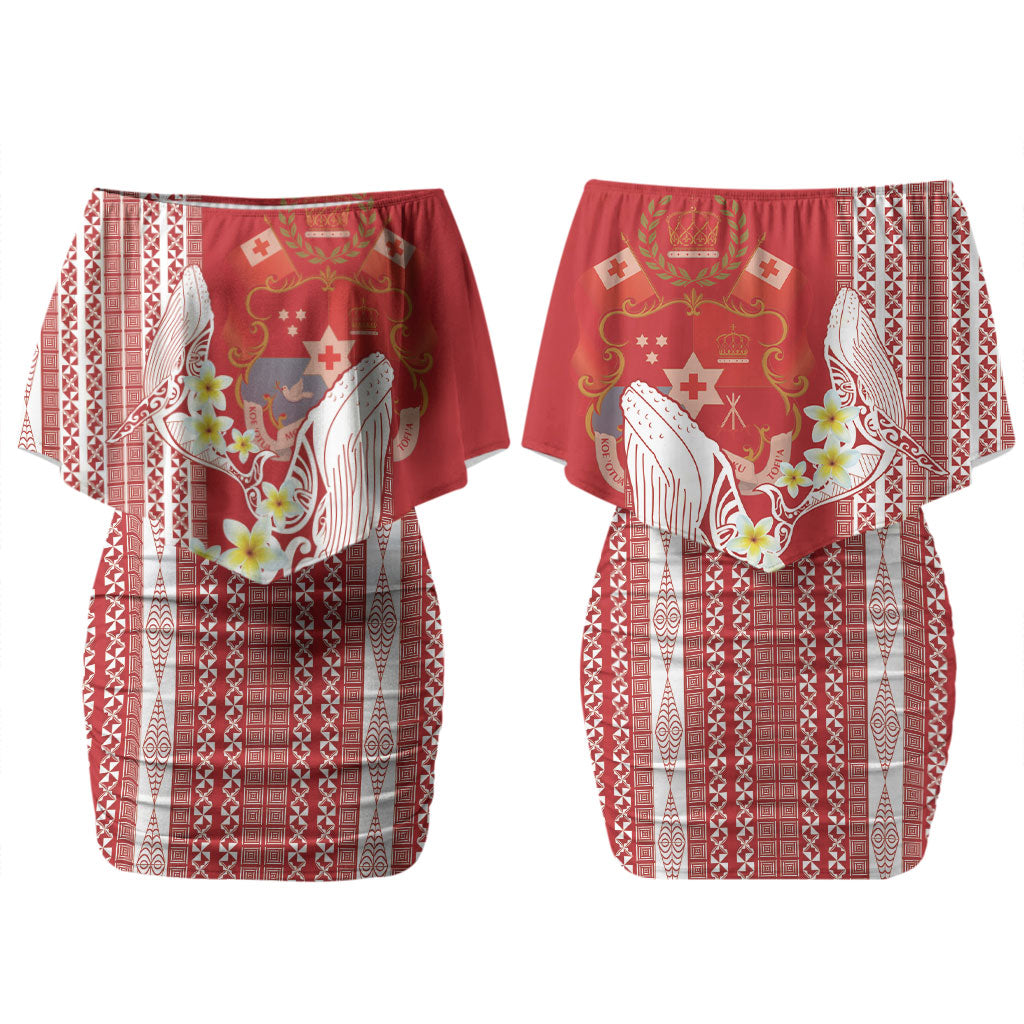 Swimming With Humpback Whales Season Tonga Couples Matching Off Shoulder Short Dress and Hawaiian Shirt Tongan Tofuaa Ngatu Pattern Red LT14 - Polynesian Pride