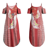 Swimming With Humpback Whales Season Tonga Couples Matching Summer Maxi Dress and Hawaiian Shirt Tongan Tofuaa Ngatu Pattern Red LT14 - Polynesian Pride