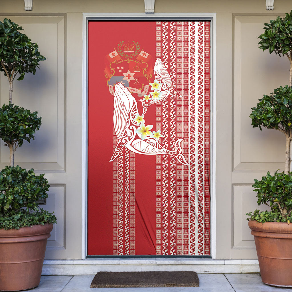 Swimming With Humpback Whales Season Tonga Door Cover Tongan Tofuaa Ngatu Pattern Red LT14 Red - Polynesian Pride