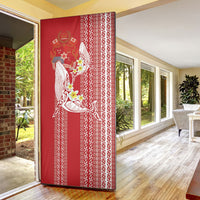 Swimming With Humpback Whales Season Tonga Door Cover Tongan Tofuaa Ngatu Pattern Red LT14 - Polynesian Pride