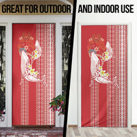 Swimming With Humpback Whales Season Tonga Door Cover Tongan Tofuaa Ngatu Pattern Red LT14 - Polynesian Pride