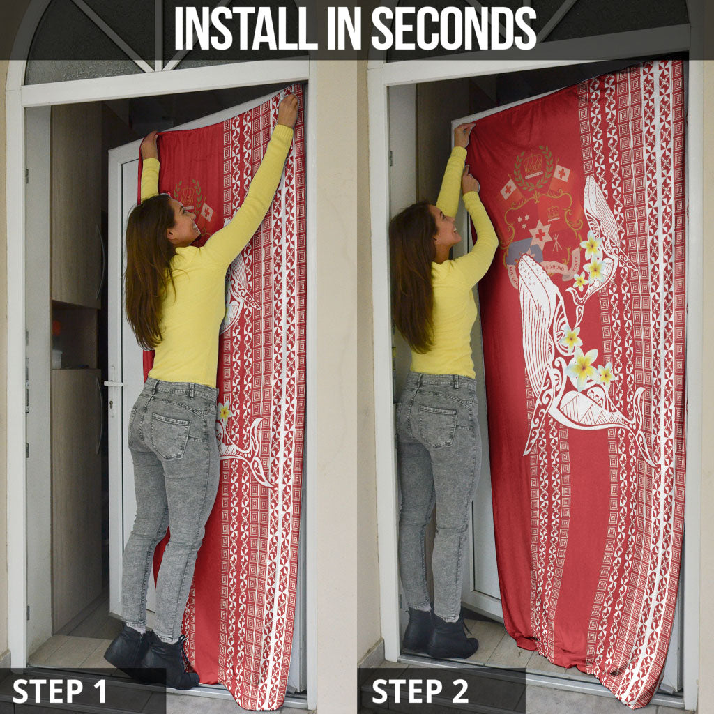 Swimming With Humpback Whales Season Tonga Door Cover Tongan Tofuaa Ngatu Pattern Red LT14 - Polynesian Pride