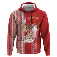 Swimming With Humpback Whales Season Tonga Hoodie Tongan Tofuaa Ngatu Pattern Red LT14 Pullover Hoodie Red - Polynesian Pride