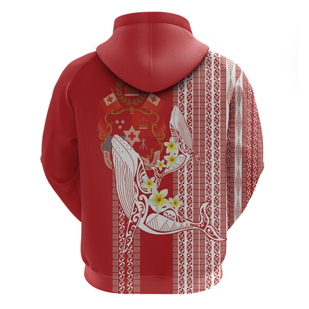 Swimming With Humpback Whales Season Tonga Hoodie Tongan Tofuaa Ngatu Pattern Red LT14 - Polynesian Pride