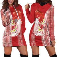 Swimming With Humpback Whales Season Tonga Hoodie Dress Tongan Tofuaa Ngatu Pattern Red LT14 - Polynesian Pride