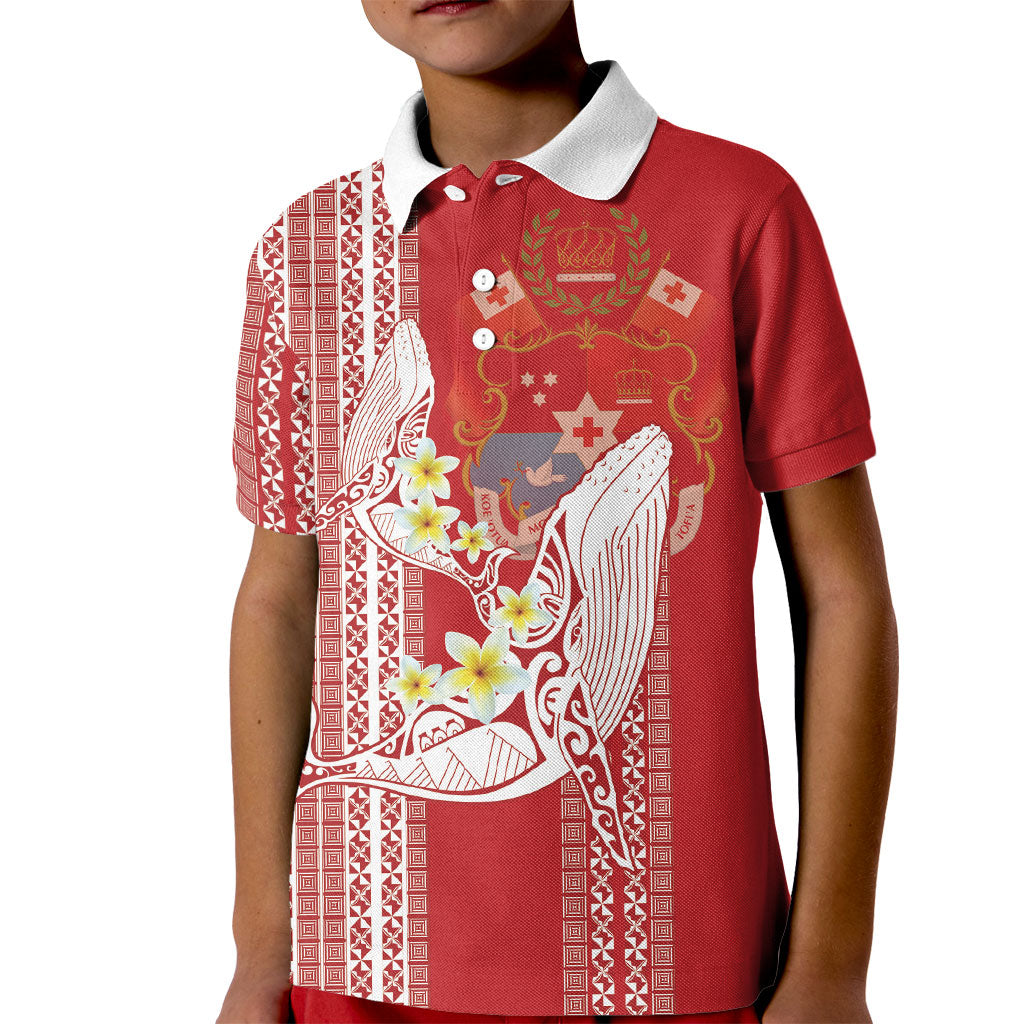 Swimming With Humpback Whales Season Tonga Kid Polo Shirt Tongan Tofuaa Ngatu Pattern Red LT14 Kid Red - Polynesian Pride