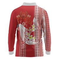 Swimming With Humpback Whales Season Tonga Long Sleeve Polo Shirt Tongan Tofuaa Ngatu Pattern Red LT14 - Polynesian Pride