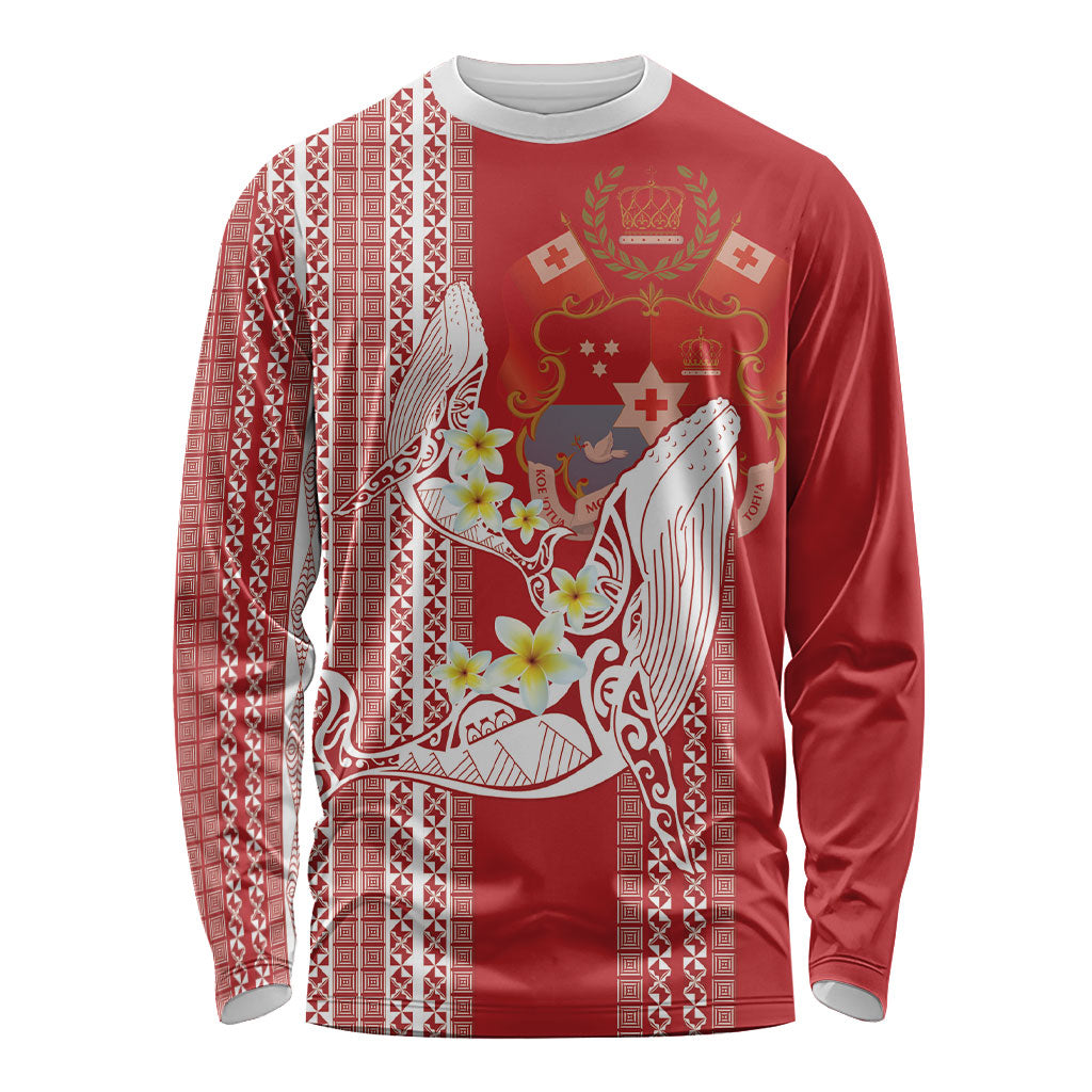 Swimming With Humpback Whales Season Tonga Long Sleeve Shirt Tongan Tofuaa Ngatu Pattern Red LT14 Unisex Red - Polynesian Pride