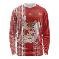 Swimming With Humpback Whales Season Tonga Long Sleeve Shirt Tongan Tofuaa Ngatu Pattern Red LT14 Unisex Red - Polynesian Pride