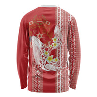 Swimming With Humpback Whales Season Tonga Long Sleeve Shirt Tongan Tofuaa Ngatu Pattern Red LT14 - Polynesian Pride