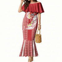 Swimming With Humpback Whales Season Tonga Mermaid Dress Tongan Tofuaa Ngatu Pattern Red LT14 Women Red - Polynesian Pride
