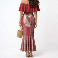 Swimming With Humpback Whales Season Tonga Mermaid Dress Tongan Tofuaa Ngatu Pattern Red LT14 - Polynesian Pride
