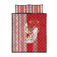 Swimming With Humpback Whales Season Tonga Quilt Bed Set Tongan Tofuaa Ngatu Pattern Red LT14 - Polynesian Pride