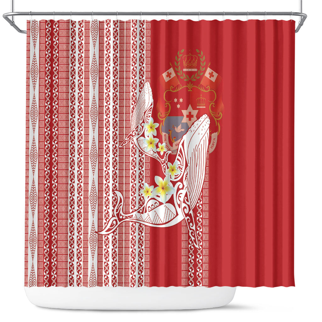 Swimming With Humpback Whales Season Tonga Shower Curtain Tongan Tofuaa Ngatu Pattern Red LT14 Red - Polynesian Pride