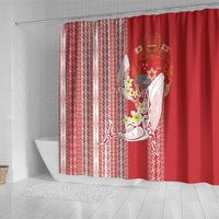 Swimming With Humpback Whales Season Tonga Shower Curtain Tongan Tofuaa Ngatu Pattern Red LT14 - Polynesian Pride