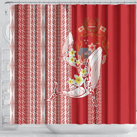 Swimming With Humpback Whales Season Tonga Shower Curtain Tongan Tofuaa Ngatu Pattern Red LT14 - Polynesian Pride